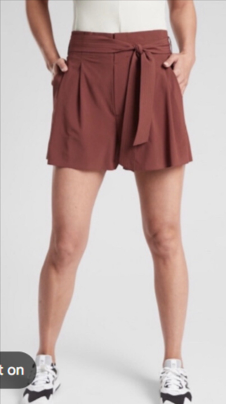 Athleta Skyline Short II Paperbag Waist Tie Belt Rust Brick Red Size 4